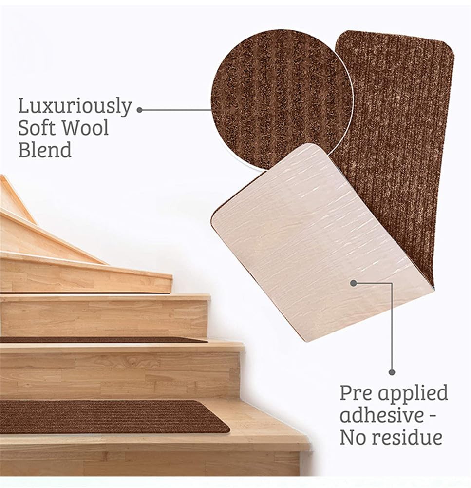 Lot de 13 tapis d'escalier autocollants antidérapants, amovibles et réutilisables, sans danger pour les enfants, les personnes âgées et les animaux domestiques (marron foncé)