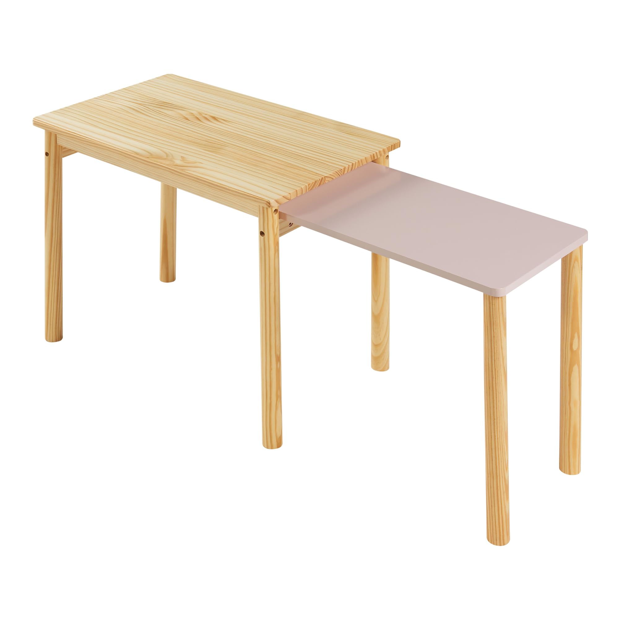 [en.casa] Tavolo per Bambini con Piano Estraibile Scrivania con Piano Aggiuntivo e Gambe di Supporto Tavolo per Cameretta Arredo a Misura di Bimbi - Legno Naturale/Rosa