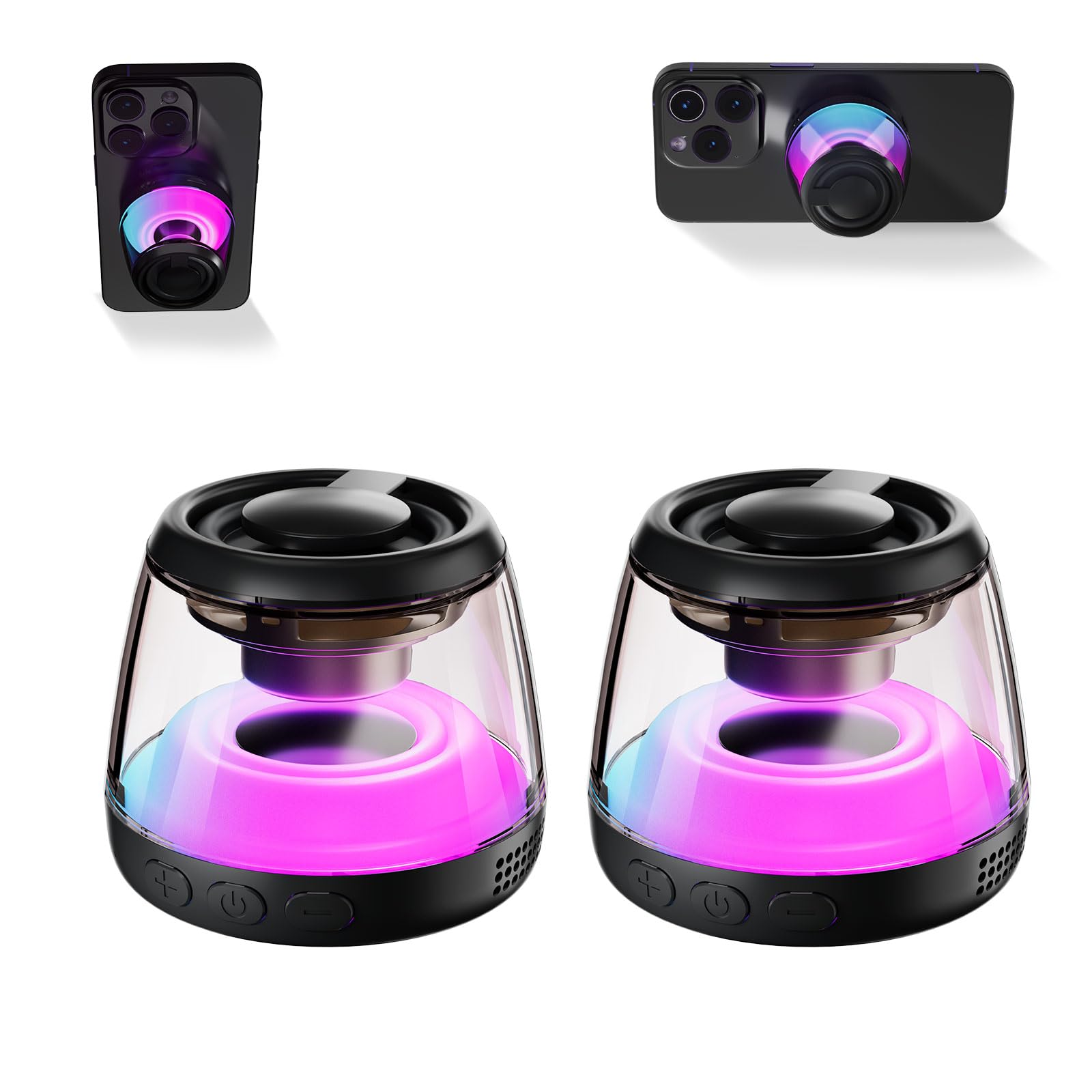 aipidmaga Two Magnetic Bluetooth Speaker,Wireless Induction Bluetooth Speaker,Mini Portable Cell Phone Stand for iPhone, Lanyard & RGB Night Light,or