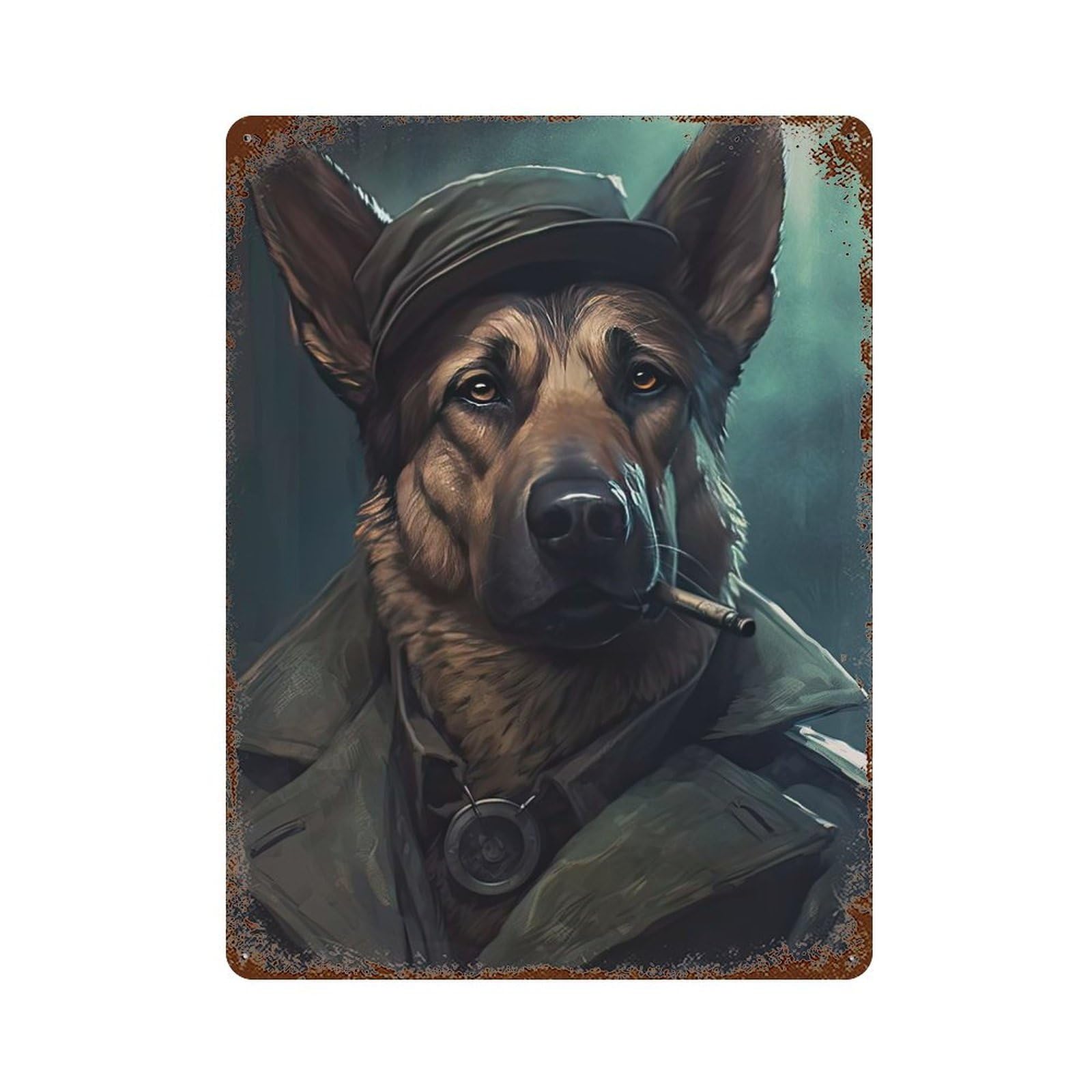 German Shepherd Gangster 15.7"x11.8" Vintage Rust Metal Sign, Decorative Metal Wall Art for Farmhouse, Kitchen And Entryway Decor