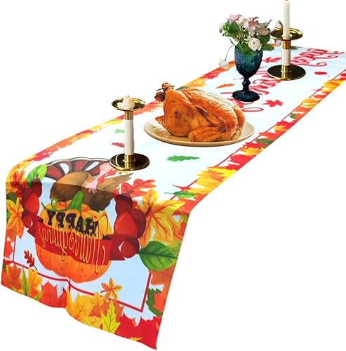 Miniatura 2 de Camino de mesa de Acción de Gracias de 12 x 70 pulgadas, pavo, calabaza, hojas de arce, camino de mesa para interiores y exteriores, decoración de