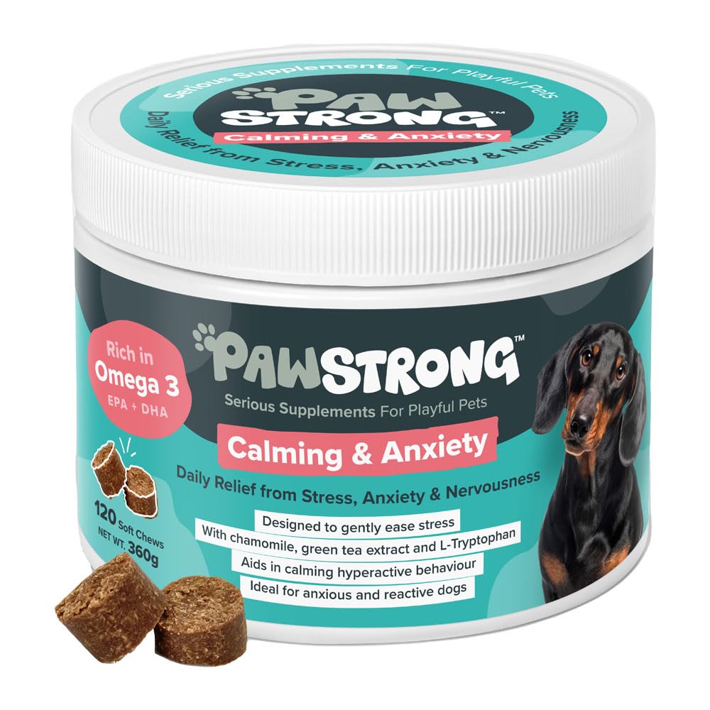 PawStrong Calming & Anxiety Soft Chew Dog Supplements, Daily Relief from Stress, Anxiety & Nervousness with Chamomile