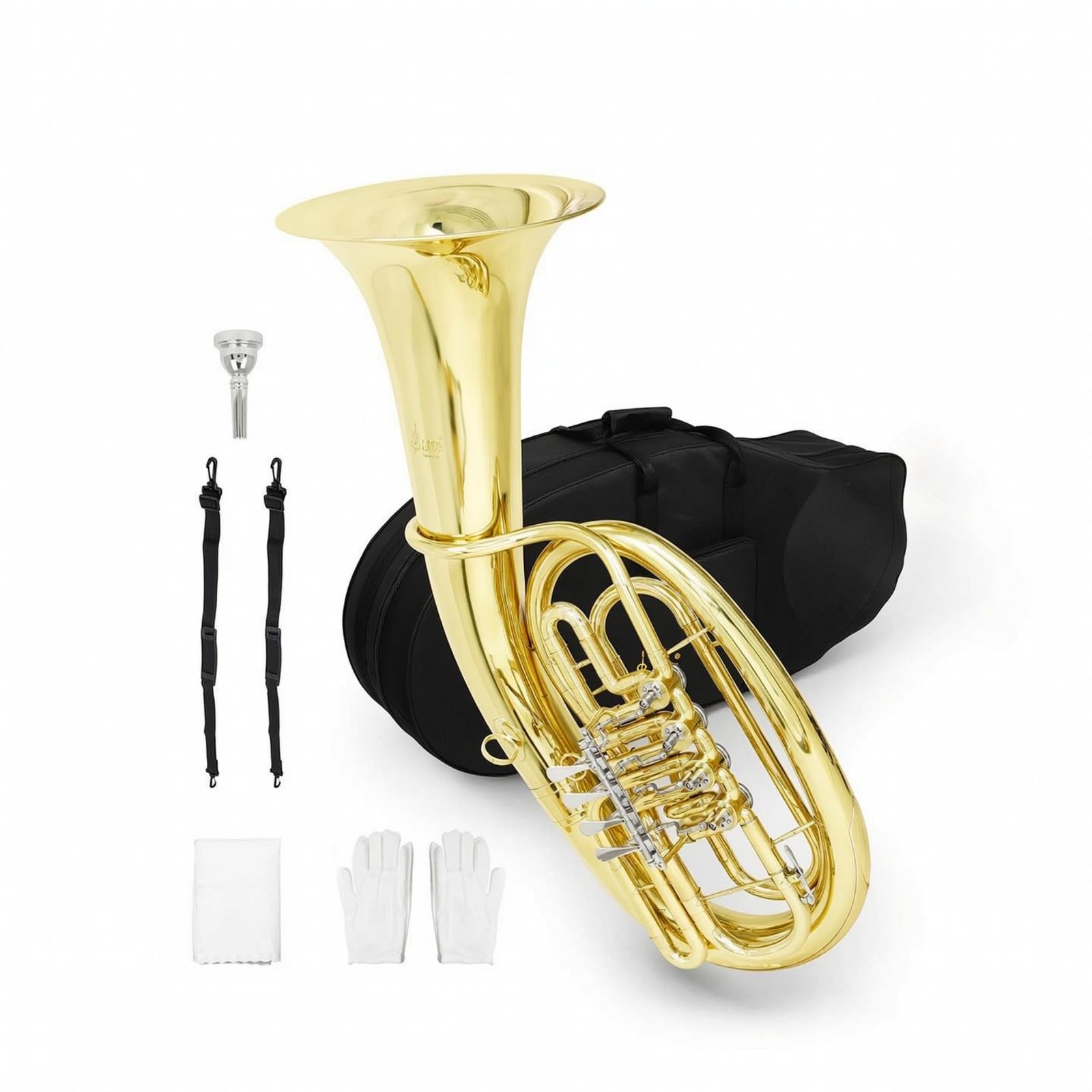 Strumento a Fiato in Ottone con Custodia Dorato Strumento a Fiato in Ottone Lucido Tromba Bassa per Bande Musicali, Scuola di Musica