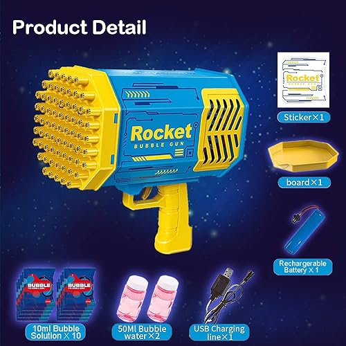 Miniatura 6 de Ba zooka - Pistola de burbujas de 69 agujeros, ametralladora de burbujas de cohete, lanzador de Gatling para adultos y niños, juguetes geniales,