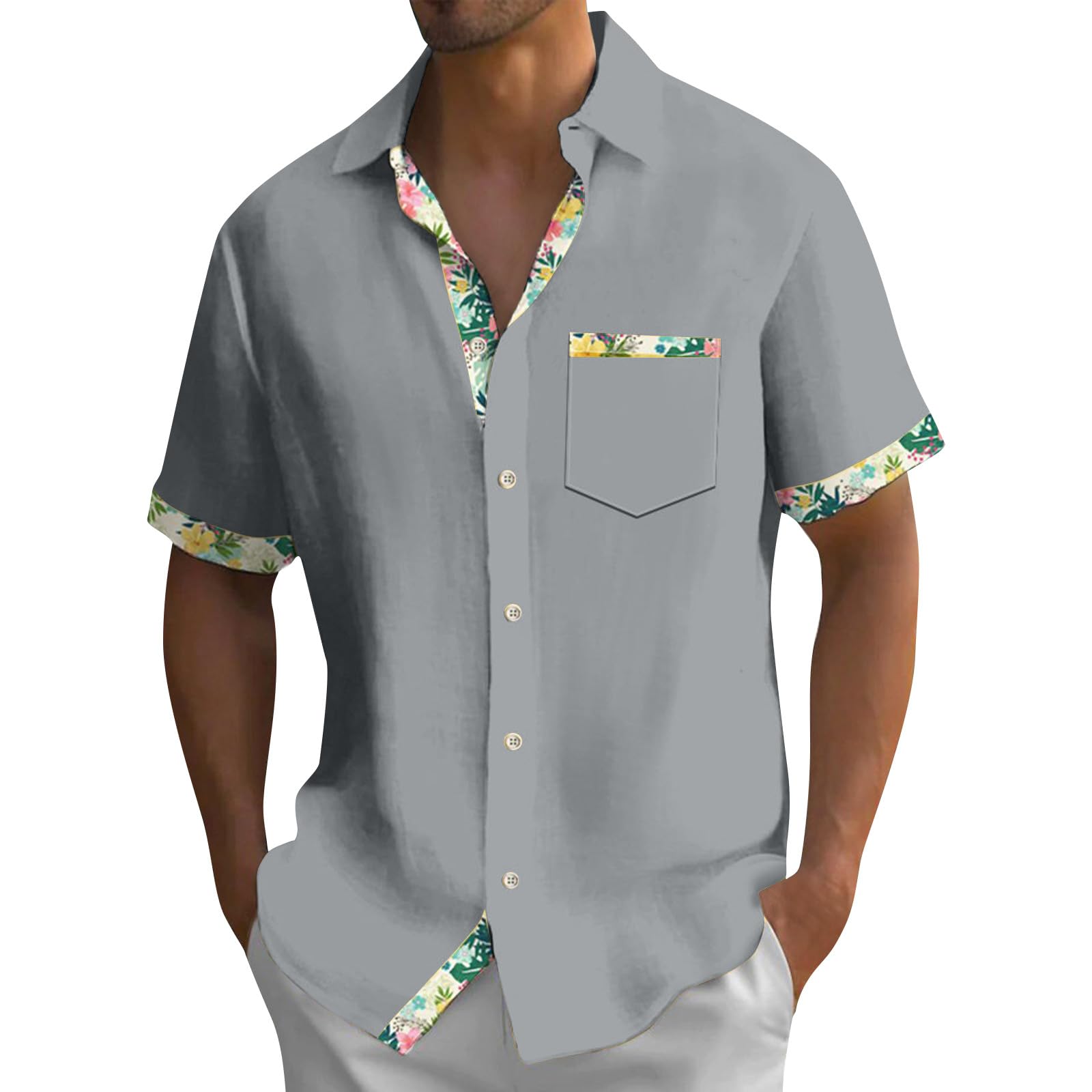 Short Sleeve Shirts for Men Hawaiian Button Down Casual Summer Western Shirts Beach Solid Tshirts Collared Neck Tops