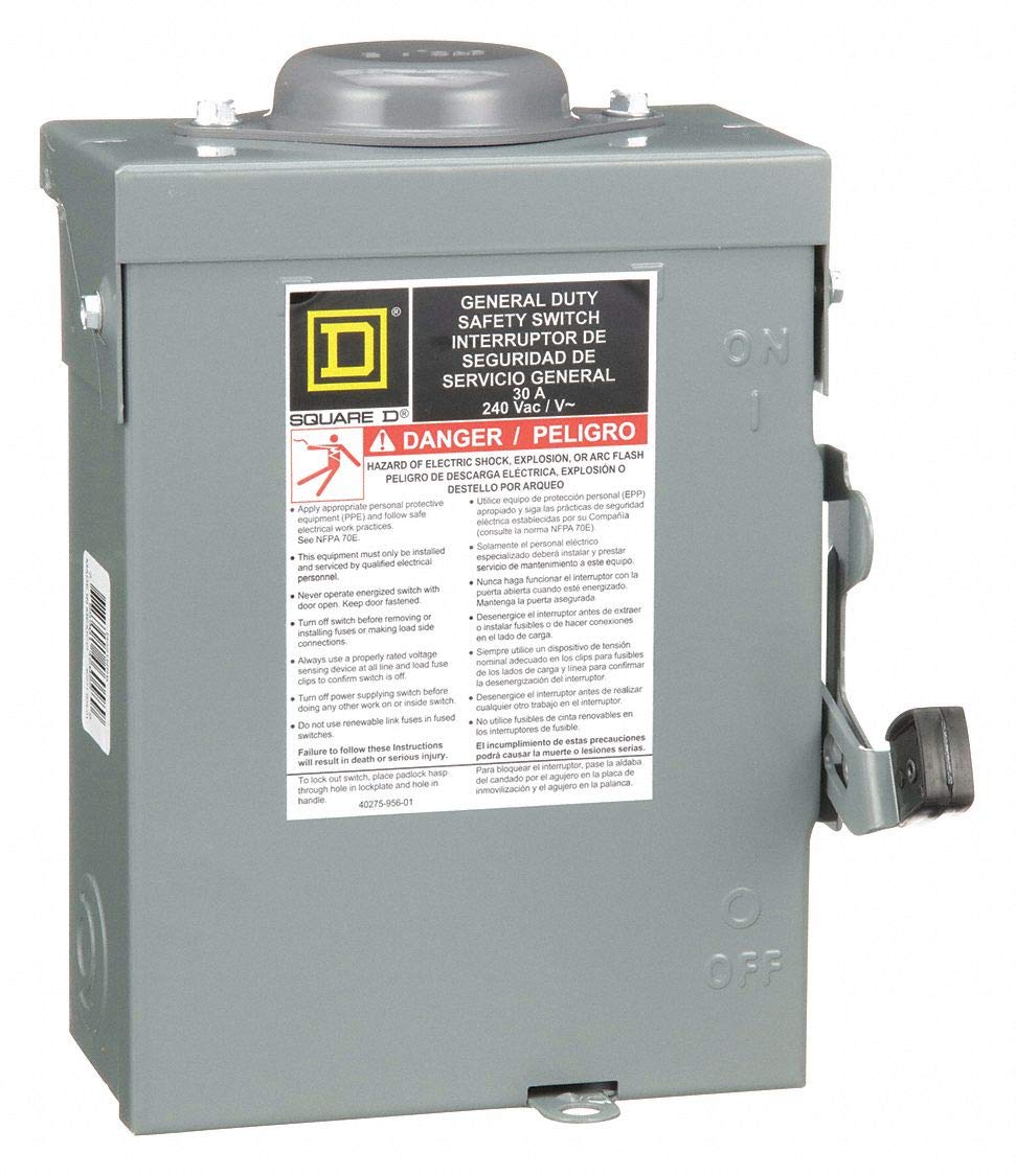 Square D Safety Switch, 3R NEMA Enclosure Type, 30 Amps AC, 3 HP @ 240VAC HP