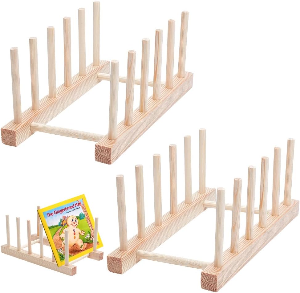 UNICRAFTALE 2 Sets Wooden Bookshelf 5-Tier Toddler Book Display Shelves Mini Natural Wood Color Book Display Stand Holder for Magazines Rooms Nursery Home Office Classroom 9.45"x5.12"x4.17"