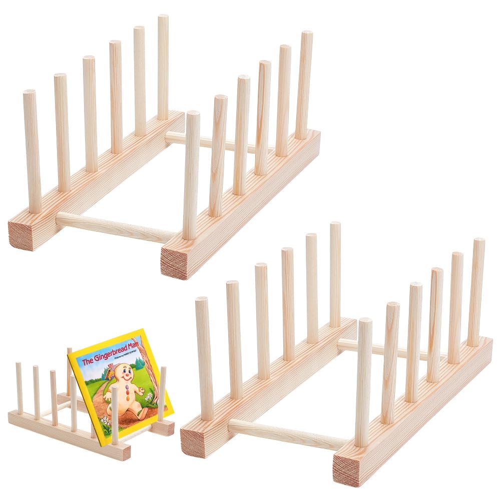 UNICRAFTALE 2 Sets Wooden Bookshelf 5-Tier Toddler Book Display Shelves Mini Natural Wood Color Book Display Stand Holder for Magazines Rooms Nursery Home Office Classroom 24x13x10.6cm