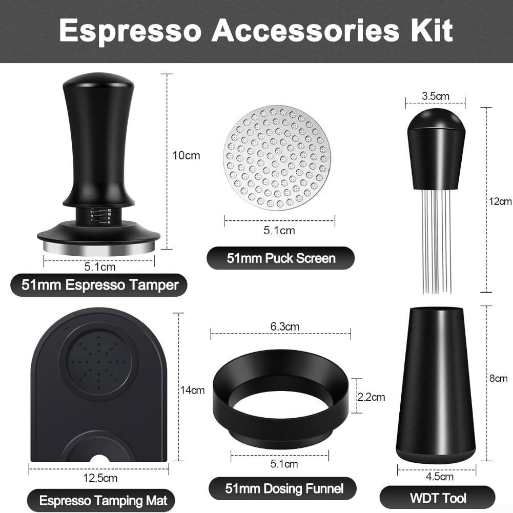 Espresso Tamper 51mm in acciaio inox Set con distributore e Puck Screen – per barista Accessori per portafiltro Macchina da caffè Distribuzione precisa della pressione