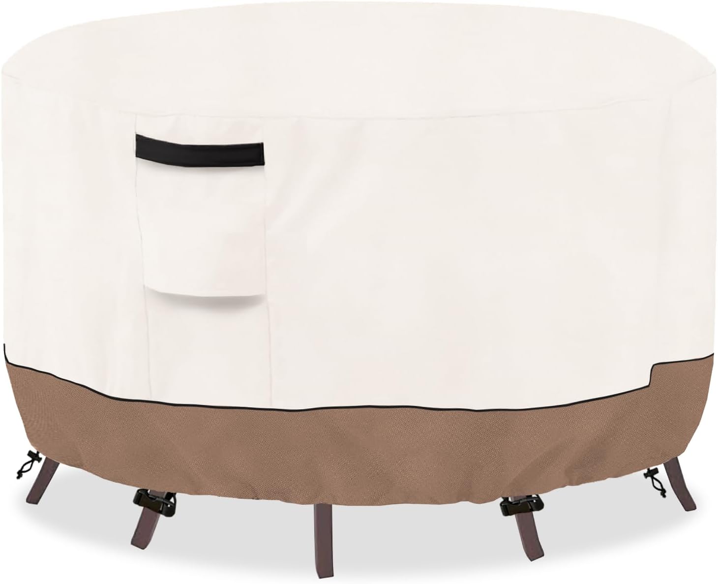Round Outdoor Table Cover Waterproof Patio Furniture Covers, Round Patio Table Chair Set Covers - 42" Dia x 28" H (Beige) Beige 42" Dia x 28" H