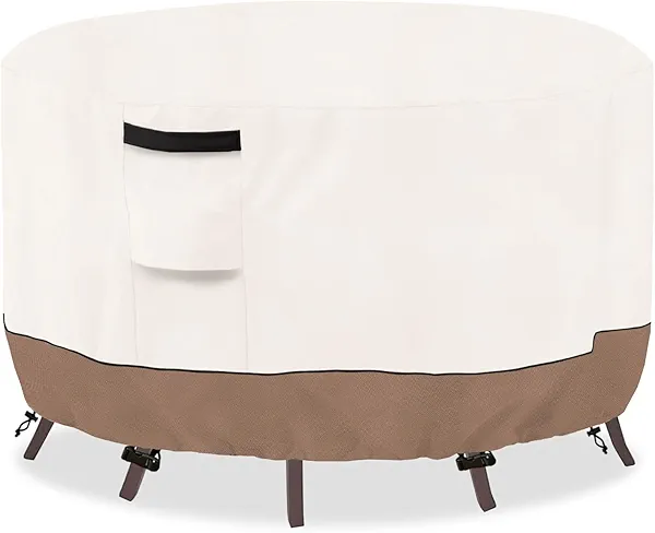 SoloToo Round Outdoor Table Cover Waterproof Patio Furniture Covers, Round Patio Table Chair Set Covers - 54" Dia x 28" H (Beige)