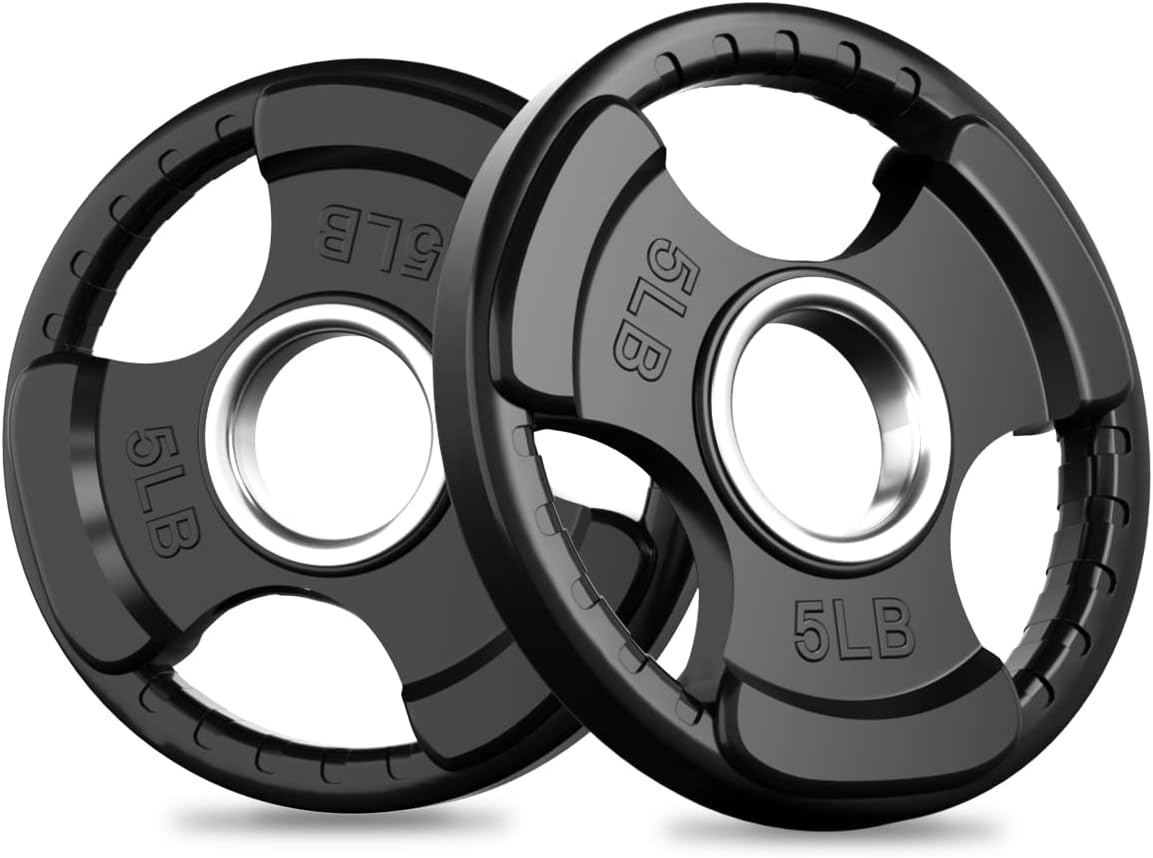 RitFit Weight Plates for Barbell, 2-Inch Olympic Rubber Grip Plates for Weightlifting and Strength Training in Home & Gym, Single, Pair and Sets