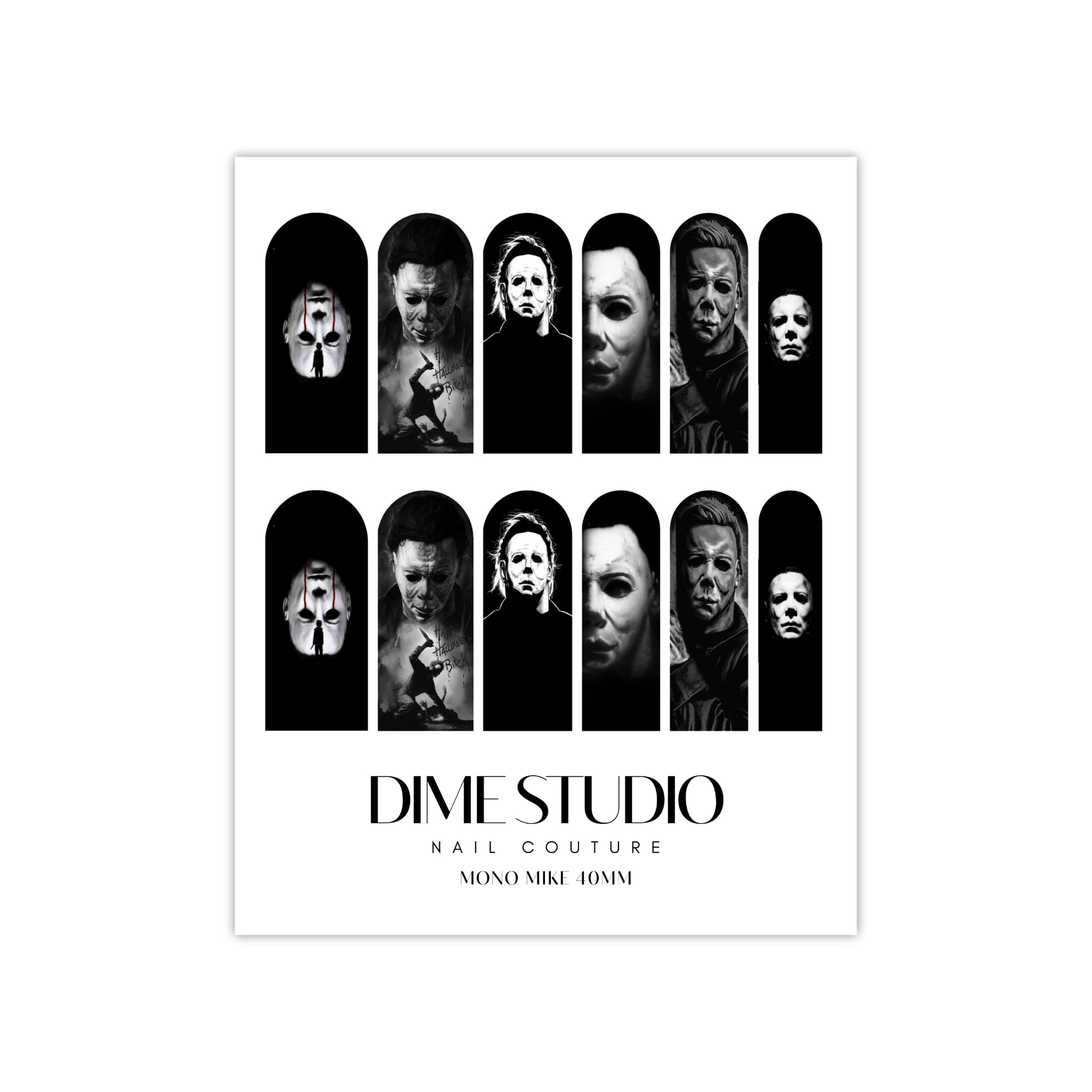 Halloween Nail Art Stickers Horror Villain Michael Slasher Laurie Black Water Transfer Nail Wraps for Acrylic Gel X Press On Nail Extensions (40MM Medium)