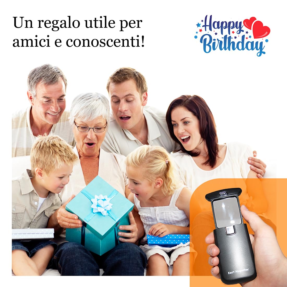 EasY Magnifier Lente di Ingrandimento Tascabile per Lettura 3.0X 300% con Luce LED; Lenti d'ingrandimento Professionale; Lentino Ricambio, Regalo per Anziani