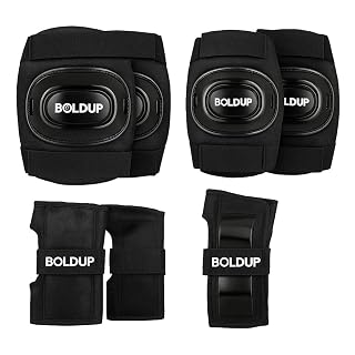 BOLDUP Knee Pads, Elbow Pads & Wrist Guards for Boys & Girls, Black