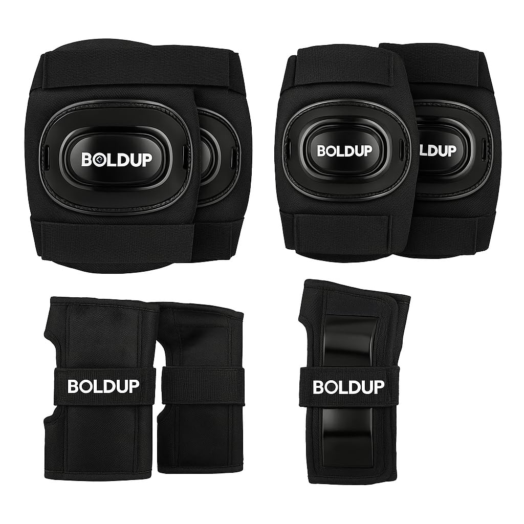 BOLDUP Protective Skating Kit - 6pc Knee, Elbow & Wrist Guards for Adults & Kids - Heavy Duty Safety Gear for Skateboarding, Inline Skating, Rollerblades & Scooter - Impact Resistant1 Set Black-image-7
