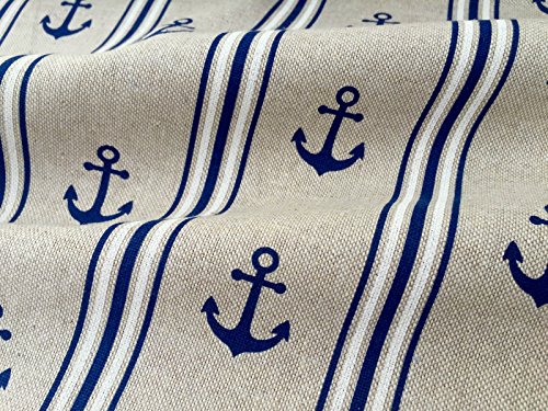Tissu d'ameublement Motif ancre marine Bleu marine et blanc Vendu au mètre Largeur 140 cm