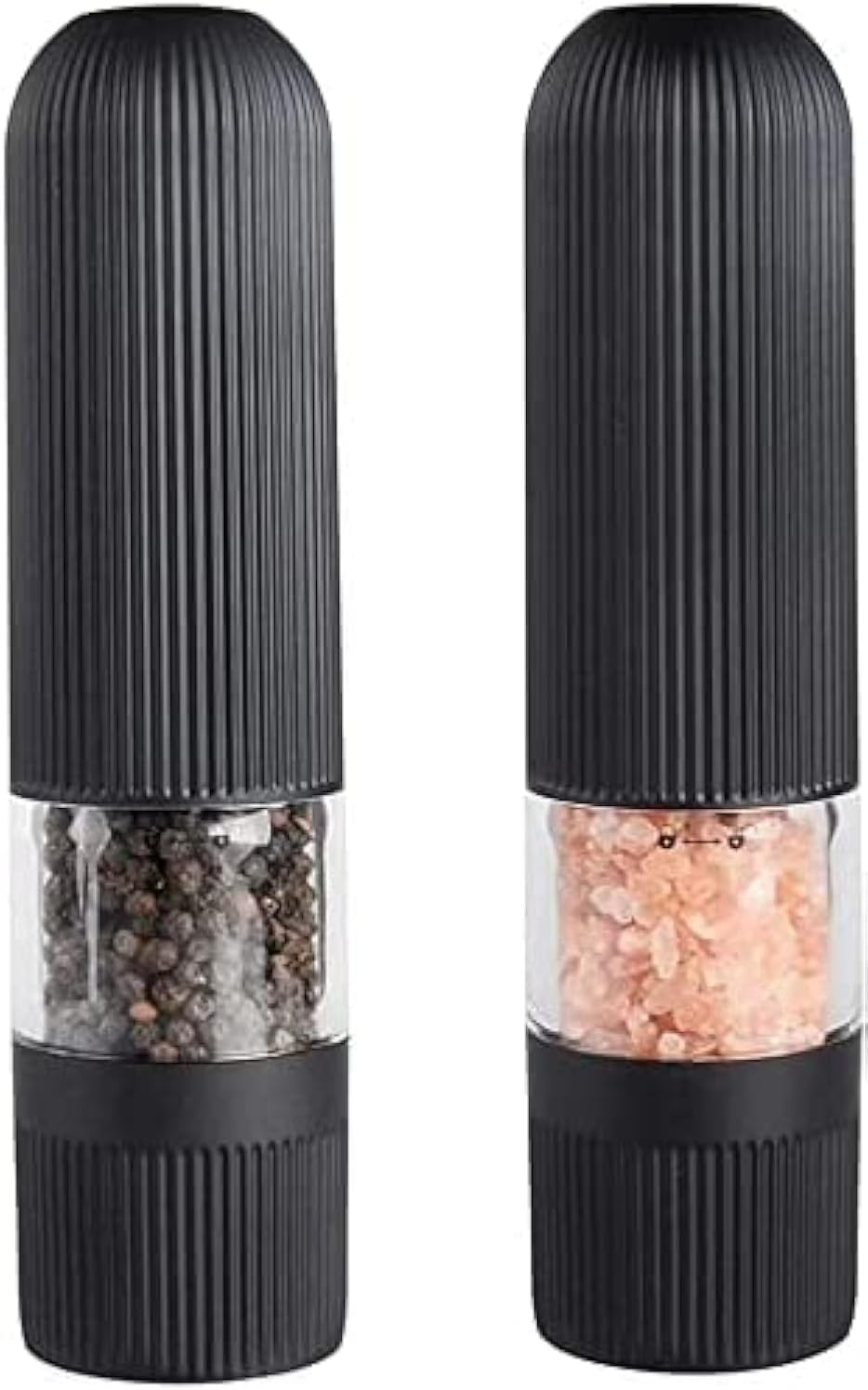 T-mark Electric Salt and Pepper Grinder Set - Battery Operated Automatic One Handed Salt Pepper Mill with LED Lights & Bottom Cap, Adjustable Coarseness