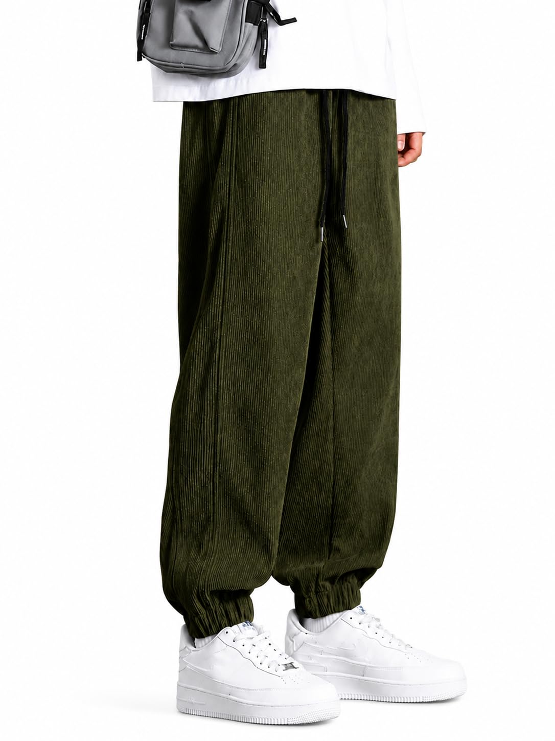 Men's Corduroy Cargo Track Pants, Cotton Blend, Loose Fit Joggers, Korean Style, Elastic Waistband, 4 Pockets, Active Wear-picture-53