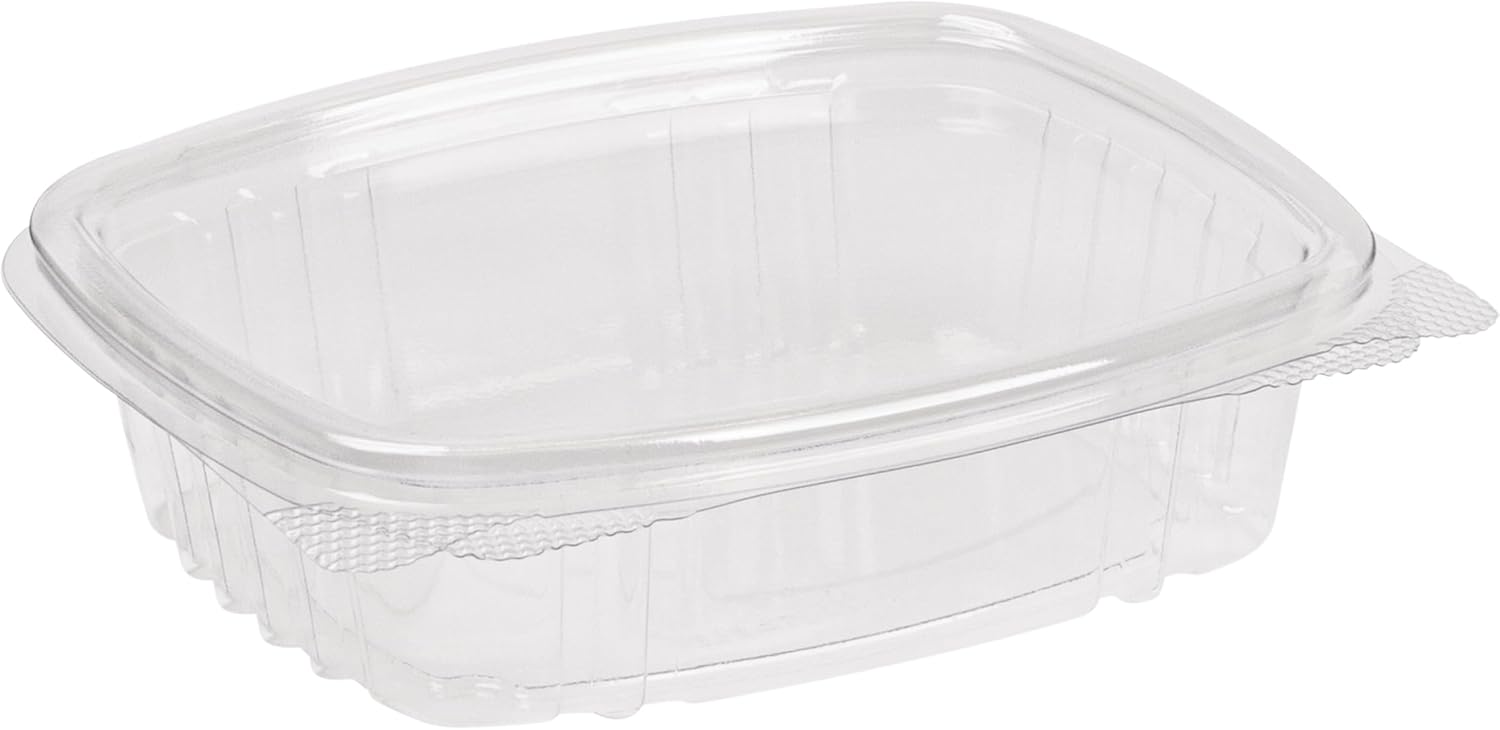 Jaya 100% Compostable Clear PLA Hinged Rectangular Deli Container, 12-Ounce, 300-Count Case