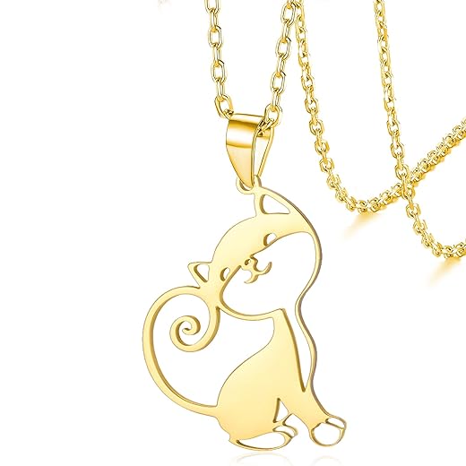 VASSAGO Women's Cute Cat Necklace Stainless Steel Kitten Necklace with Pendant Jewellery Gifts for Lovers Cat Friends