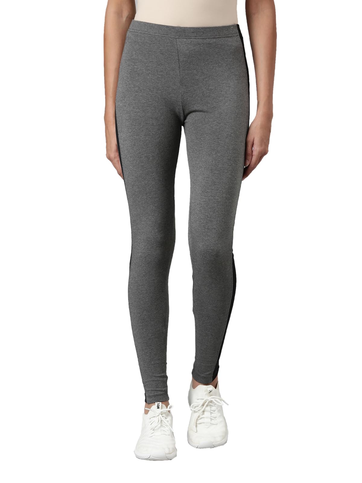 go colors Womens' Side Stripes Antra Melanges High Rise Cotton Stretch Active Leggings-picture-30