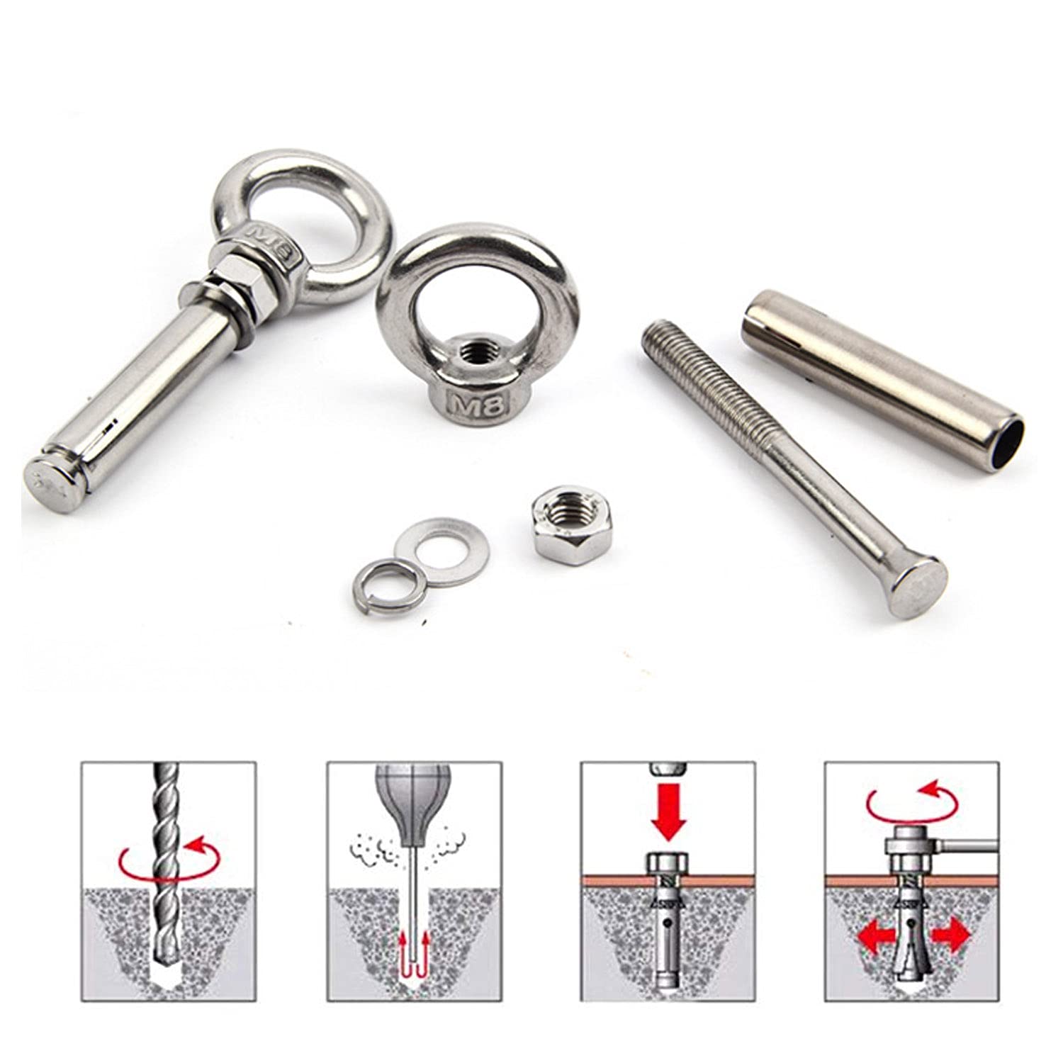 Expansion Bolt with Ring, Expansion Eye Bolt, 304 Stainless Steel Wall
