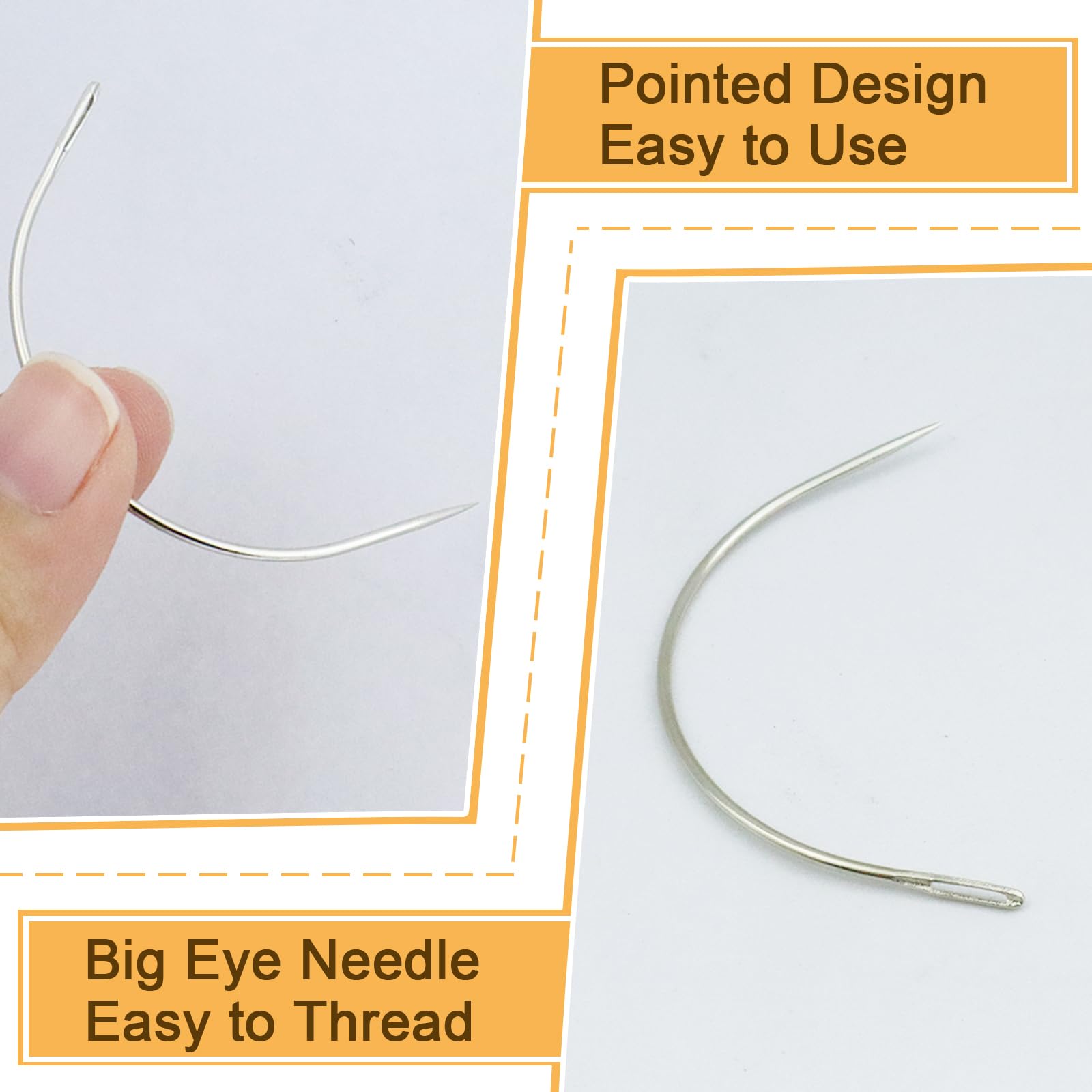 ArtCute 50 agujas curvadas de 3 pulgadas, agujas de coser curvadas de cuero, agujas de tejer, agujas de tapicería curvadas para coser a mano, alfombras, cuero Cavans, reparación de pelucas