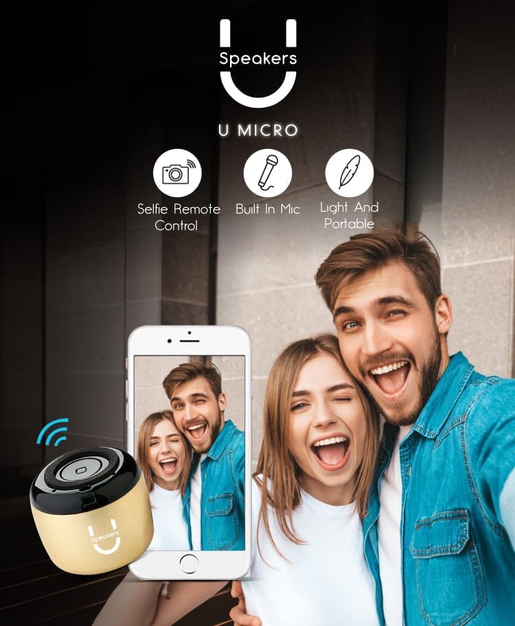 Fashionit U Micro - Small Bluetooth Speaker | Coin-Sized Speakers Bluetooth Wireless with Built-in Mic & Remote Shutter | Portable Rich Sound for Travel, Shower, Beach | Mirror Gold - Image 2