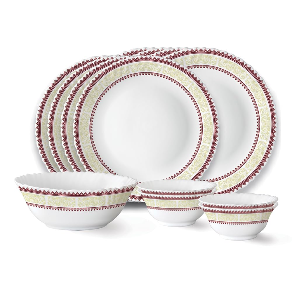 Larah by Borosil Elega Fluted Series Opalware Dinner Set | 12 Pieces for Family of 4 | Microwave & Dishwasher Safe | Bone-Ash Free | Crockery Set for Dining & Gifting | Plates & Bowls | White