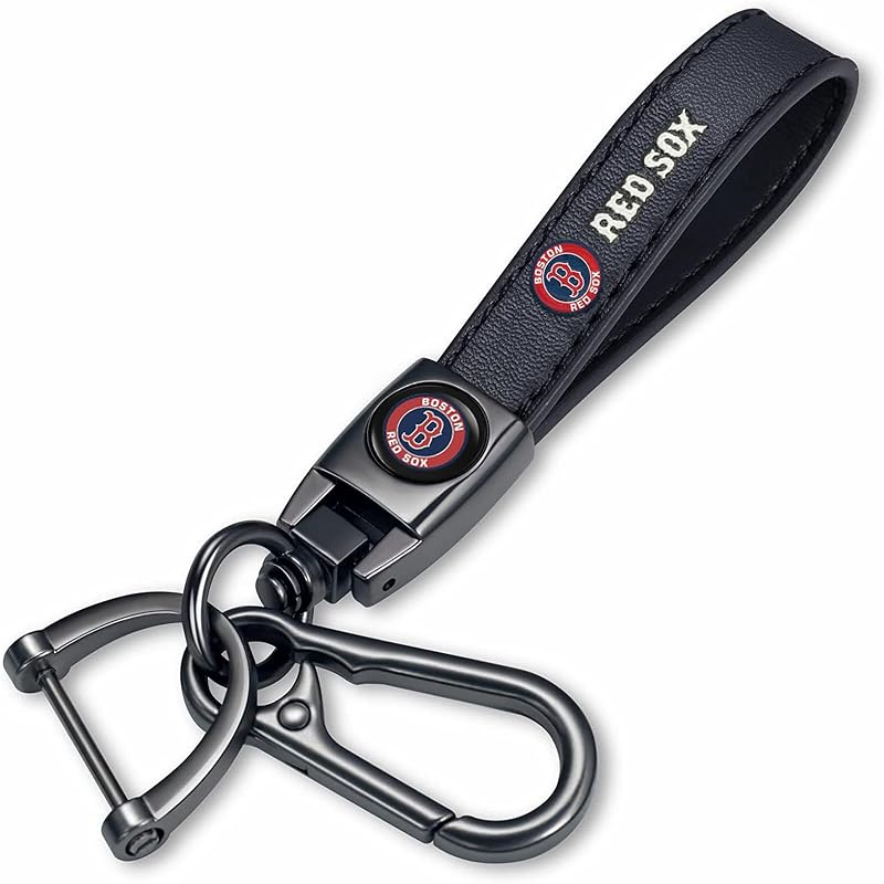Chaveiro de couro legítimo estilo beisebol DEXBEXS compatível com Boston Red Sox Black-04