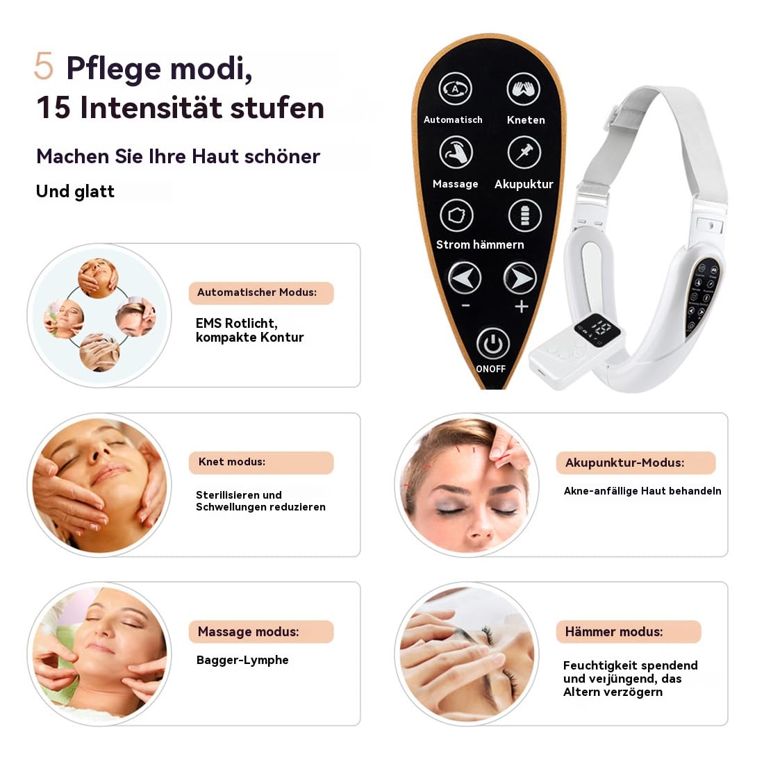 4-in-1 EMS & LED Gesichtslifting massager – Non-invasive Anti-Aging mit Mikrostrom, Rot-/Blaulicht & Infrarotwärme – Hautstraffung & Faltenreduktion zu Hause & auf Reisen für reife Haut & Doppelkinn