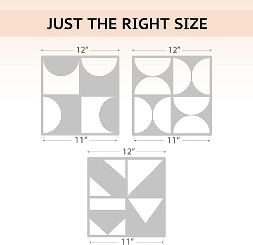 Miniatura 5 de Juego de 3 plantillas de azulejos (12 x 12 pulgadas), patrón geométrico, plantillas reutilizables para pisos, paredes, azulejos, muebles, proyectos