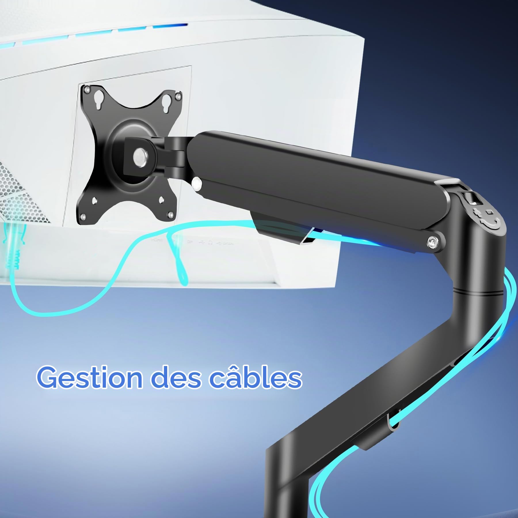 Support Écran PC Moniteur Bras Simple de 17 à 34 Pouces Ergonomique Ressort à Gaz Réglable Fixation Bureau Rotatif à 360° Capacité de Charge 2-9 kg VESA 75x75mm et 100x100mm M5B Noir