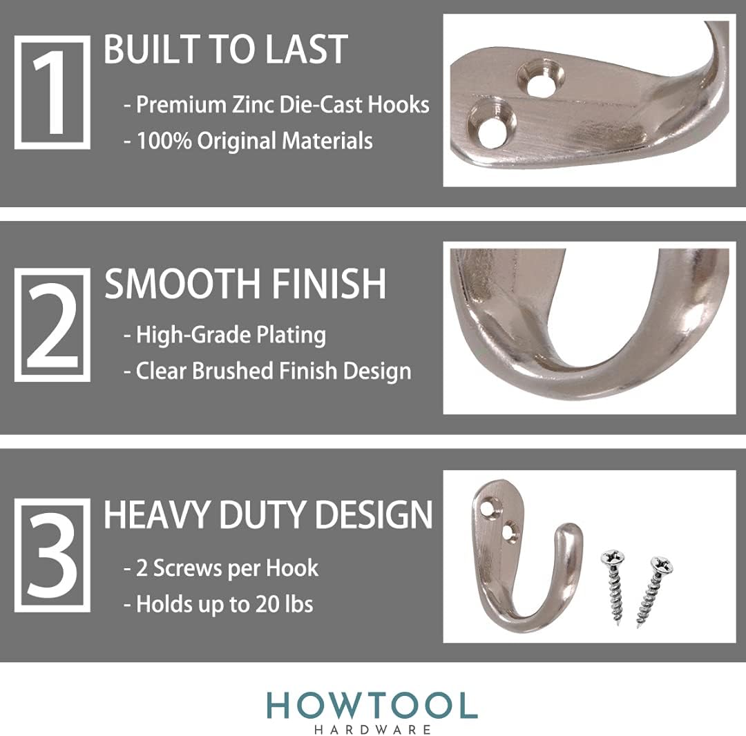 Wall Hooks for Hanging Heavy Duty 35 lbs Hooks for Walls Brass 12 Pack