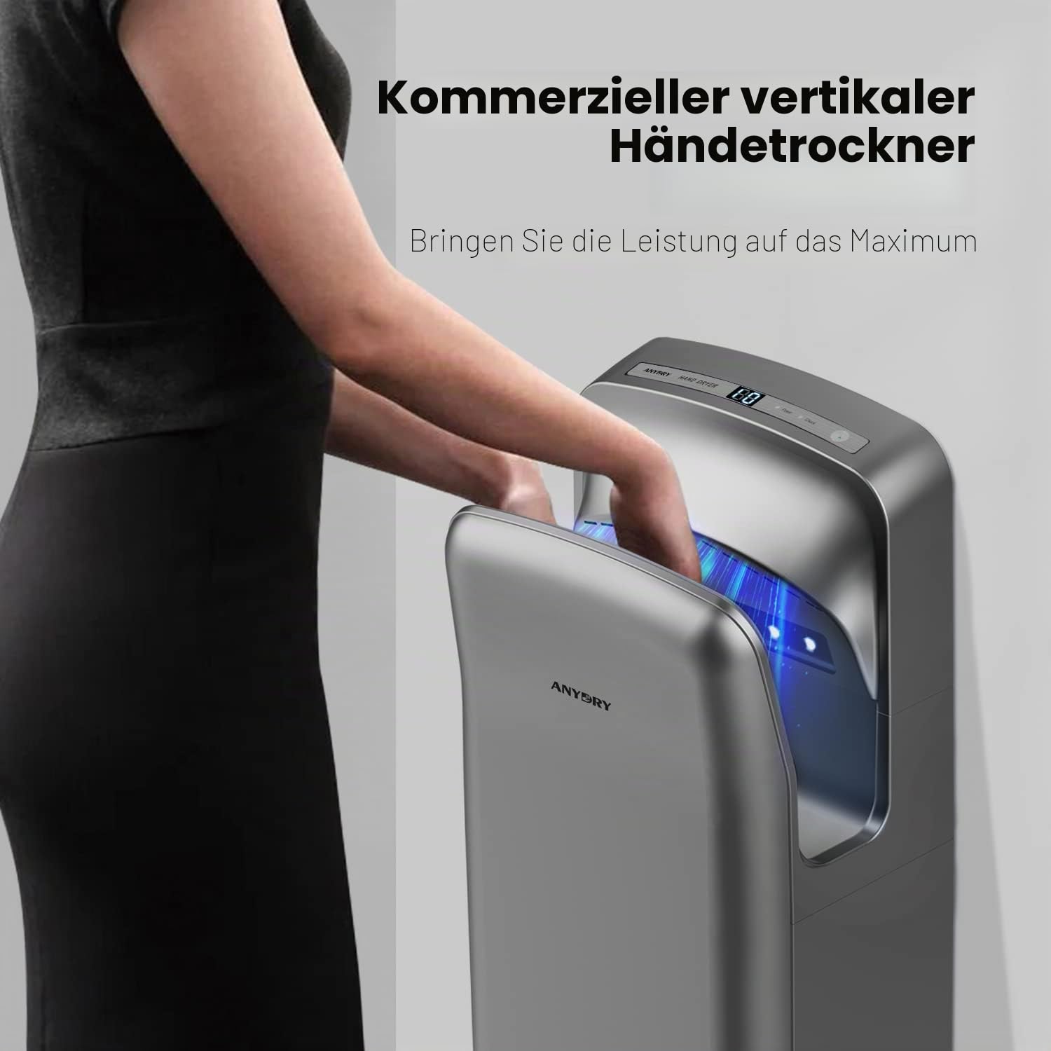 anydry 2005H Händetrockner, Kommerzieller elektrischer Händetrockner, mit HEPA-Filter, Super Powerful, 7-10 Sekunden zum Trocknen,1750-2050W.(Silber)