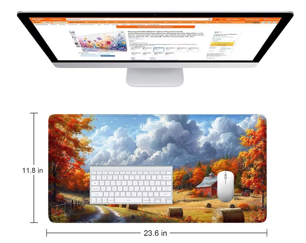 Podkładka pod mysz pomarańczowa podkładka pod mysz na biurko krajobraz podkładka na biurko 1400 x 600 x 3 mm, podkładka pod mysz z antypoślizgową gumową podstawą, zmywalna, szyte krawędzie, podkładka