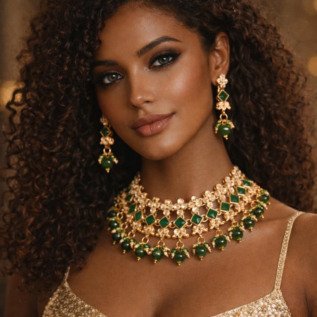 Sunsoul by Touchstone Indian Jewelry Sets for Women Gold Wedding Guest Necklace Set Bollywood Accessories Simple desi Jewellery Statement Pageant Bride Elegant Prom Rhinestone Necklaces image 3