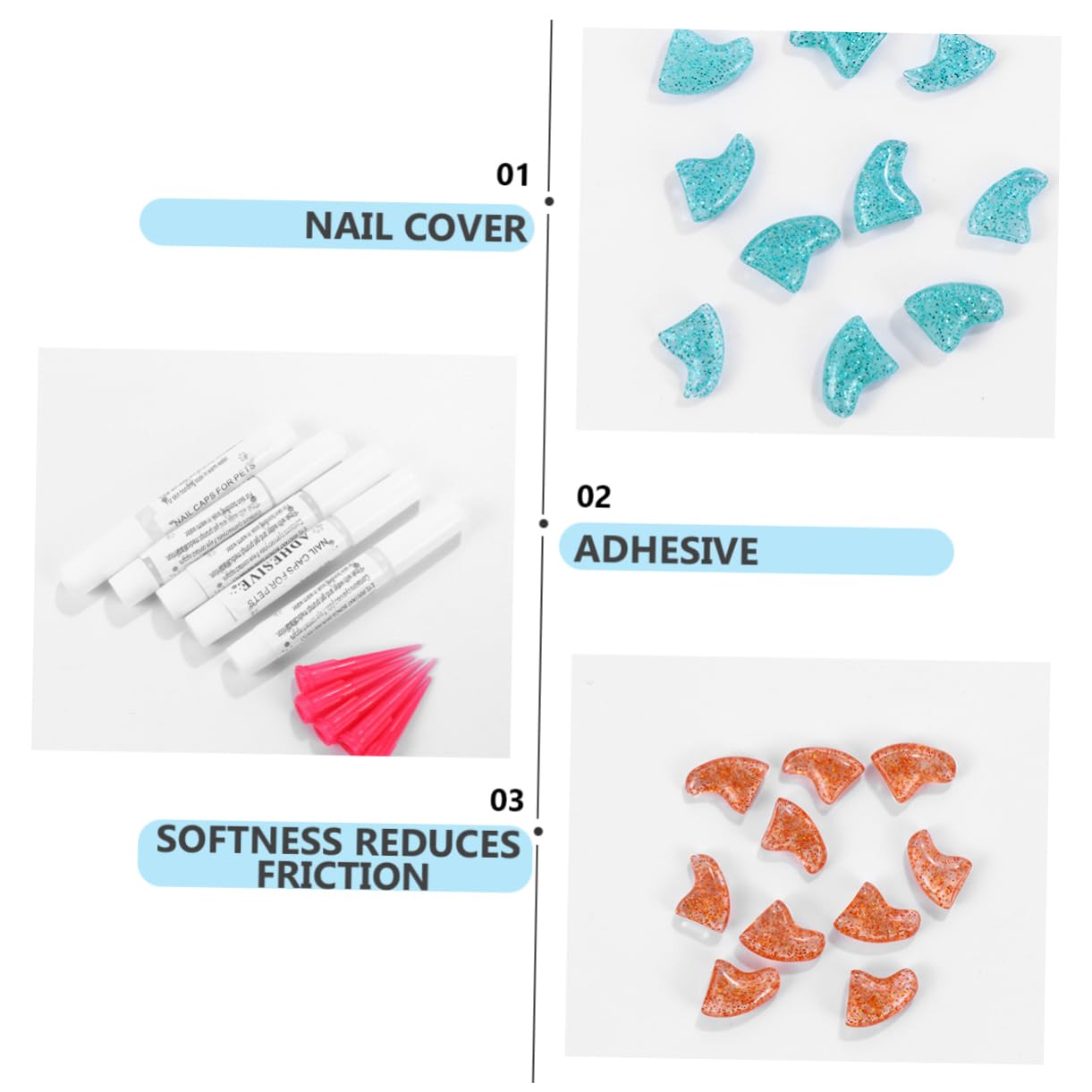 SUPVOX 300 Pièces Ensemble D'Ongles pour Animaux De Compagnie Capuchons De Griffes Capuchons D'Ongles pour Animaux De Compagnie Capuchons D'Ongles De Chat Couvre-Griffes De Chat