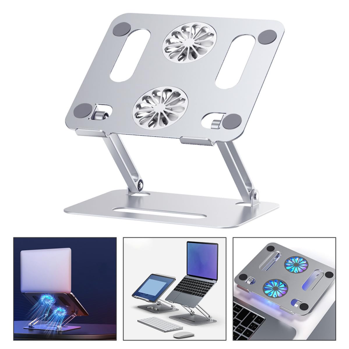 VICASKY Supporto portatile con ventola in lega di alluminio, doppia ventola, altezza regolabile e struttura robusta per laptop e tablet fino a 17,3 pollici