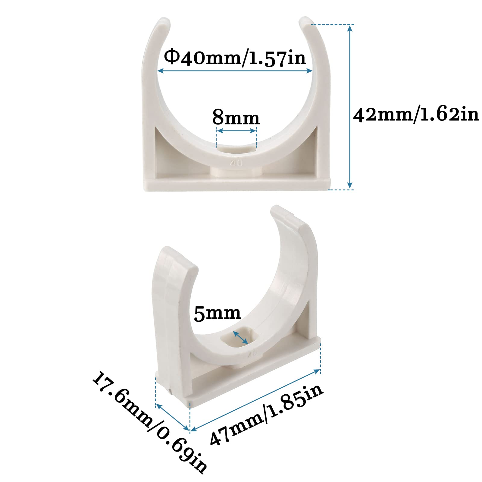 QUARKZMAN 20 Stück PVC Rohrklemmen – 40 Mm, U-förmig, Für Wasserrohre
