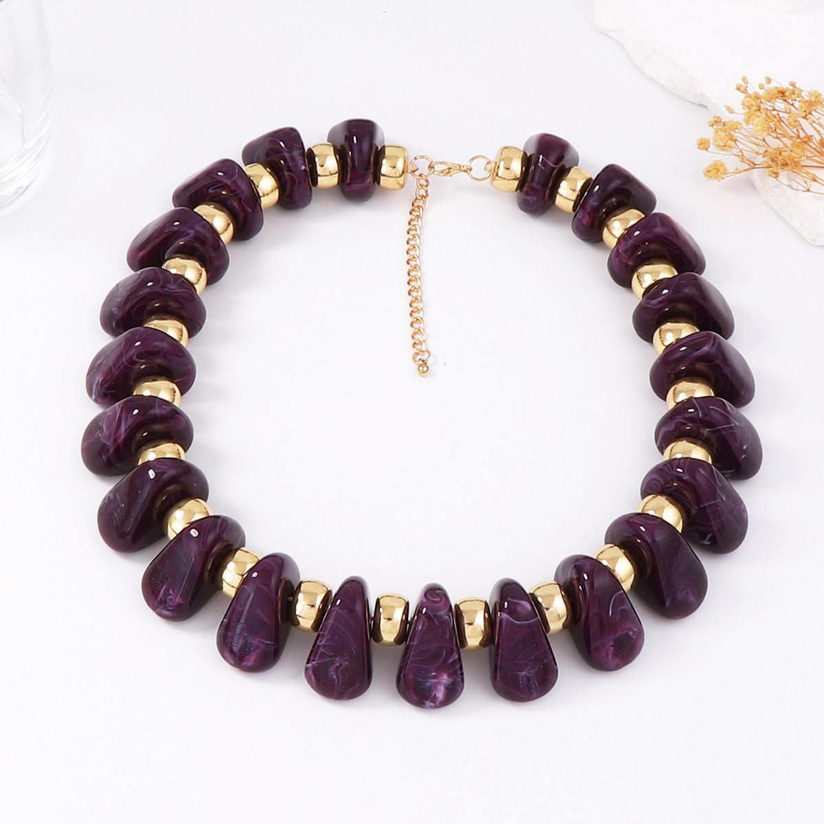 Caiyao Bohemia Colorful Irregular Resin Beaded Choker Necklaces Exaggerate Retro Geometric Beaded Chunky Charm Necklace for Women Brides Party Wedding Holiday Jewelry Gifts - Image 2