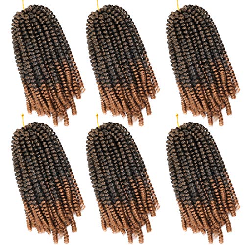 6 Packs Spring Twist Crochet Ombre Hair 8 Inch Bomb Twist Crochet Hair Curly Braids For Black Women Low Temperature Fiber Synthetic Fluffy Hair Extensions T1B/30