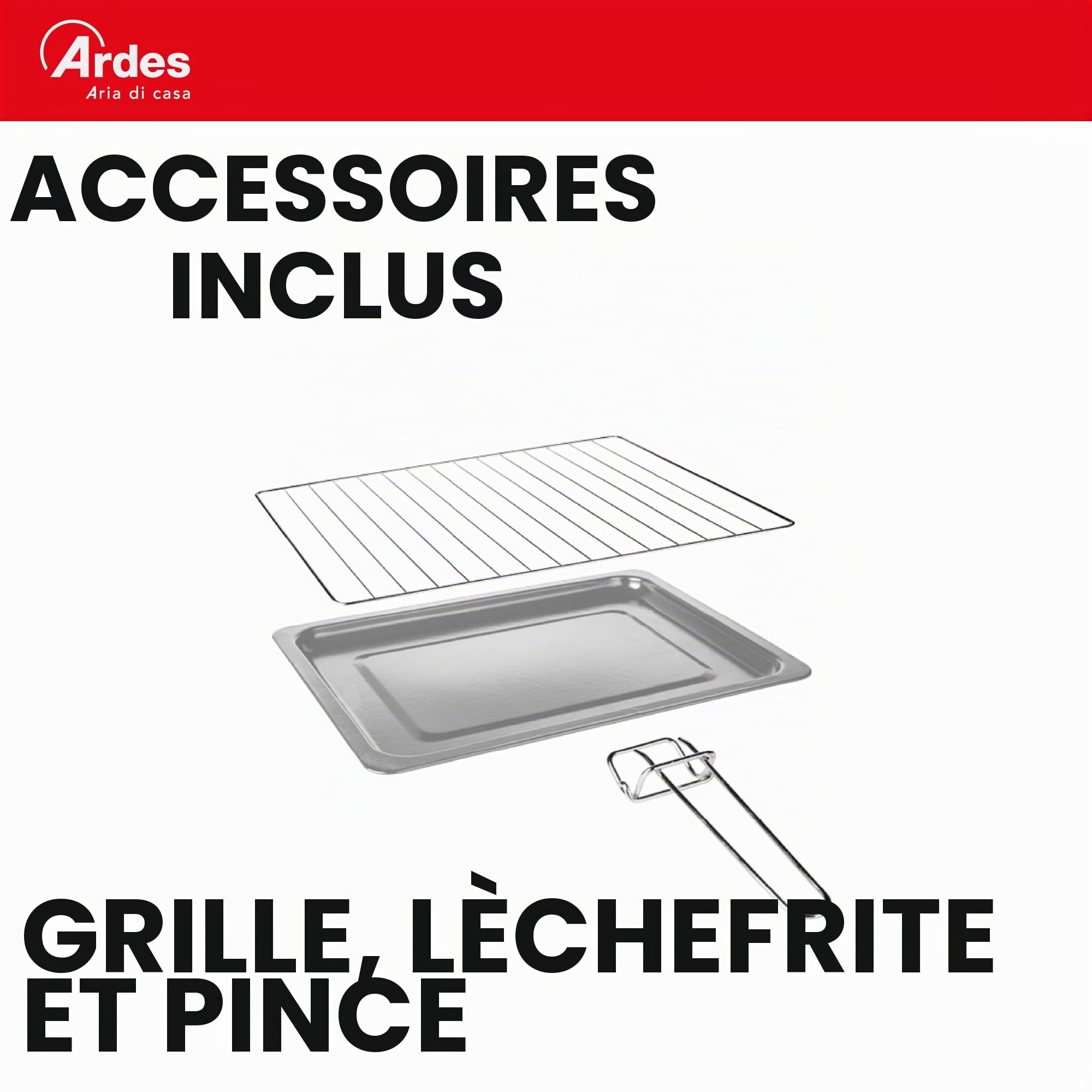 ARDES - AR6245PB Four électrique ventilé Capacité de 45 litres avec lumière interne 6 fonctions de cuisson minuterie double vitrage avec accessoires MAGNUS, Noir