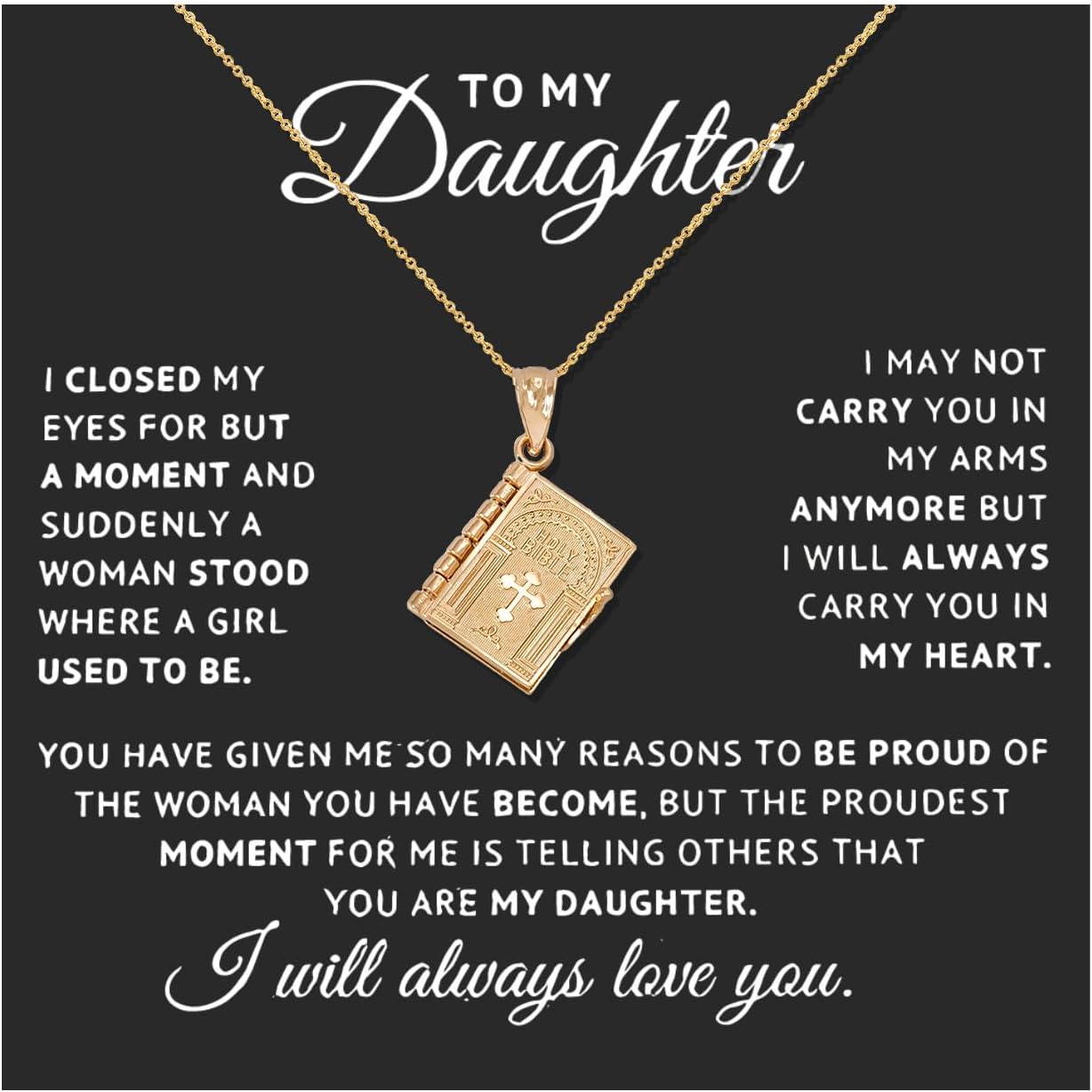 Gifts for Daughter Book Necklace Gold Cross Necklaces for Women Bible Verse Necklace Birthday Anniversary Jewelry Gifts for Daughter from Mom Dad