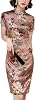 Vintage Floral Print Midi Cheongsam Qipao Dress Mandarin Collar Keyhole Short Sleeve Chinese Style Party Dress