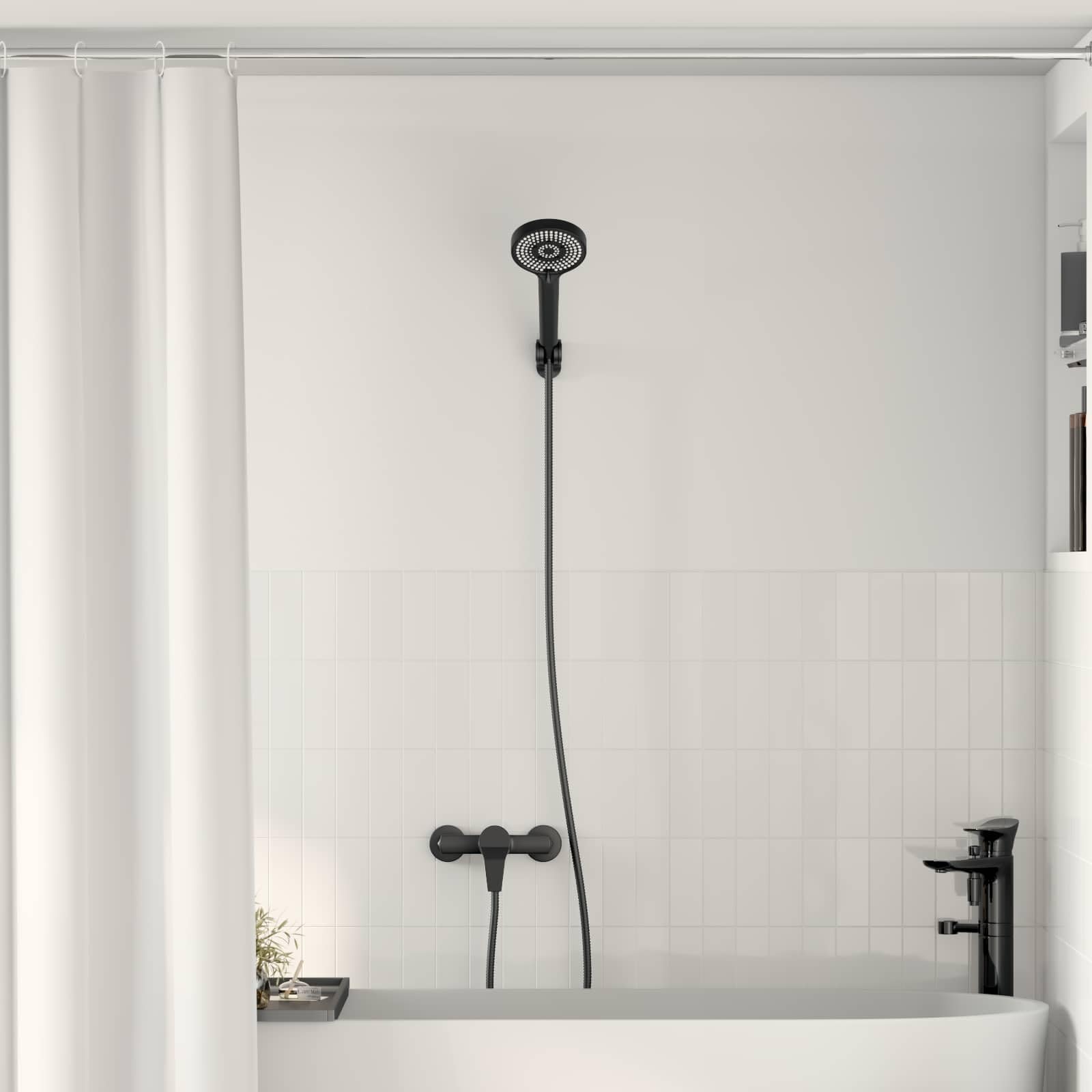 Mangloder Juego de alcachofa de ducha negro G 1 2 pulgadas de latón con 5 funciones, ahorro de agua y antical para bañera, ducha, cabina de ducha, fácil instalación, duradera, alta calidad
