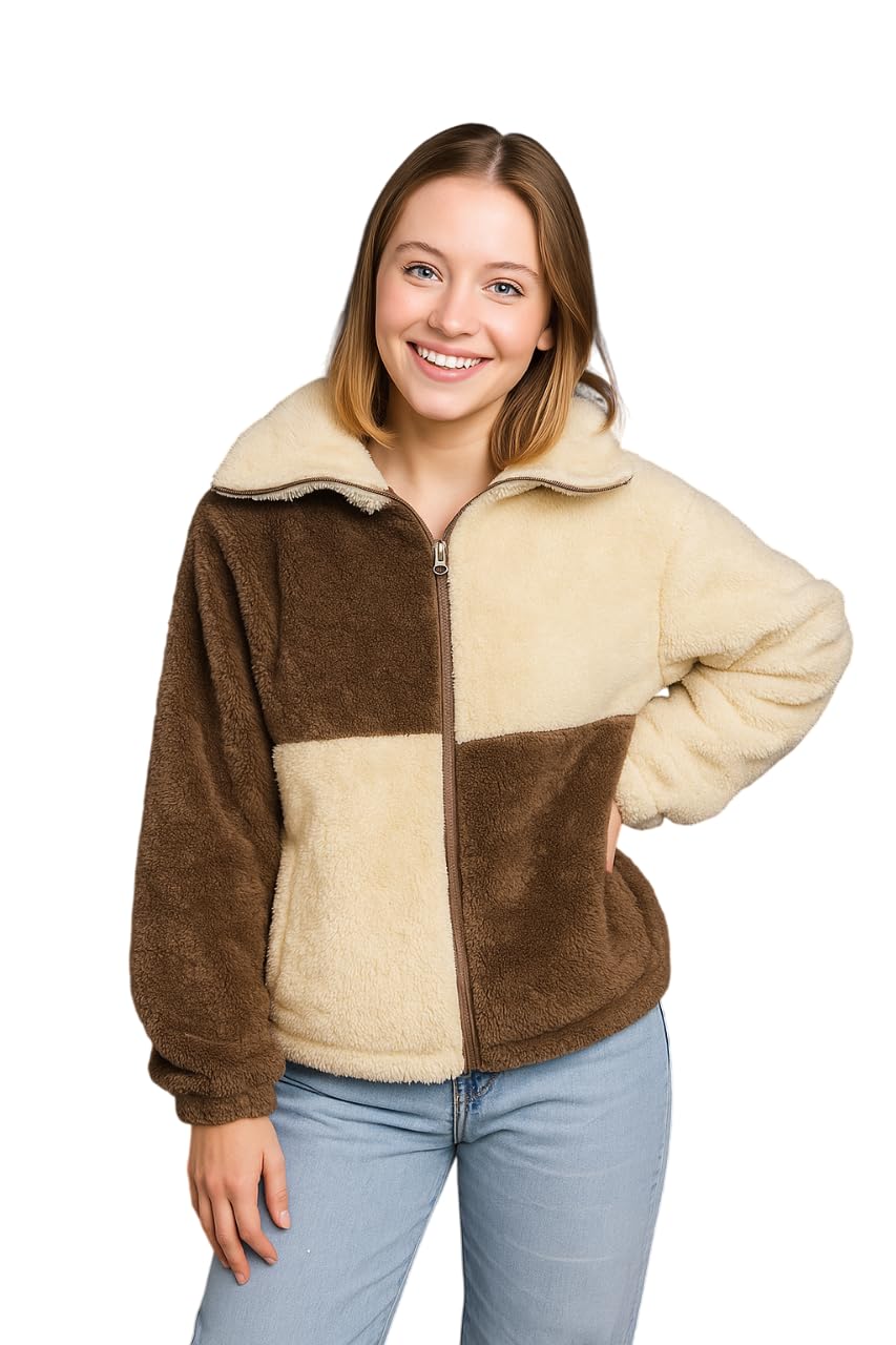 the dry state Women Block Fur Swatshirt with Wing Collar | Cappucino Foam & Leafless Tree - Size S-picture-19