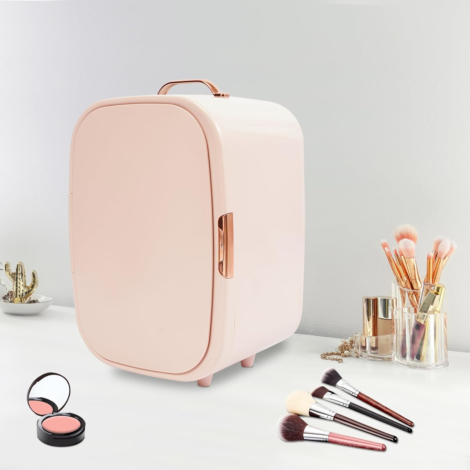Skincare Fridge, 12L Portable Beauty Fridge for Comestic Storage, Compact Mini Cosmetic Refrigerator with Cooling & Heating, Adjustable Shelves for Makeup, Perfumes, Facial Masks, Lipsticks (Pink)