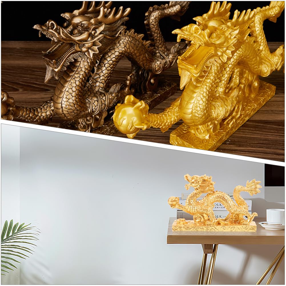 Feng Shui Decor Gouden Draak Standbeeld Harsachtige Sculptuur Collectibles Decor Dierenriem Gouden Draak Lucky Home Inwijdingsfeest Cadeau Ornament Ambachten Mascotte,Blauwe Jade